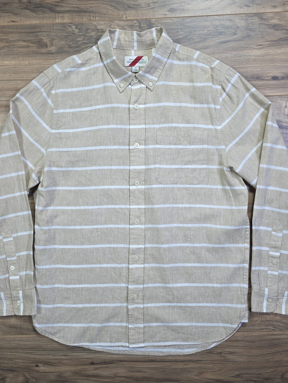 Best Made Co Striped Linen Button Down Shirt Tan White M Men
